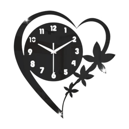 Horloge Murale Design Cœur et Fleur en Acrylique, Silencieuse  – Coeuria