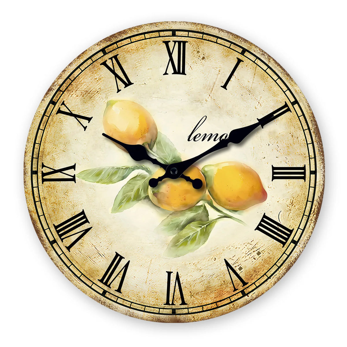 Horloge Murale en Bois Silencieuse, Motif Citron Vintage – Limona