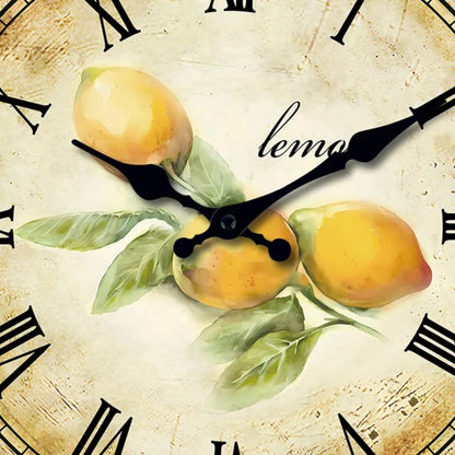 Horloge Murale en Bois Silencieuse, Motif Citron Vintage – Limona