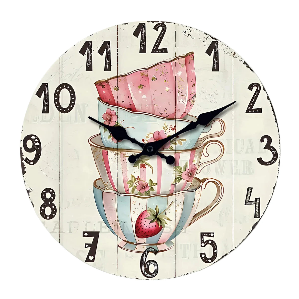 Horloge Murale Vintage Motif Tasse à Thé Fleurie, Silencieuse – Théodine