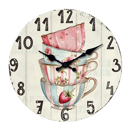 Horloge Murale Vintage Motif Tasse à Thé Fleurie, Silencieuse – Théodine