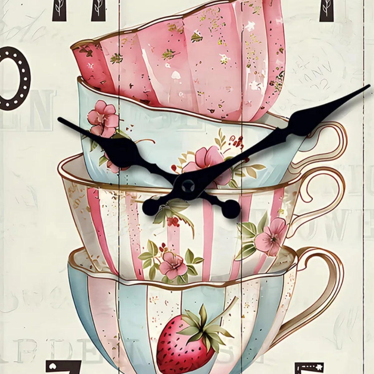 Horloge Murale Vintage Motif Tasse à Thé Fleurie, Silencieuse – Théodine