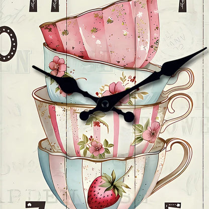 Horloge Murale Vintage Motif Tasse à Thé Fleurie, Silencieuse – Théodine