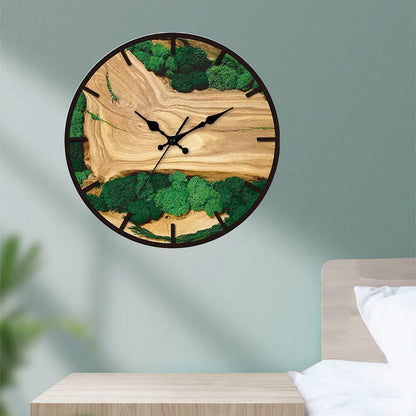Horloge Murale Design Nature en Résine et Bois avec Mousse, Silencieuse et Unique – Naturova