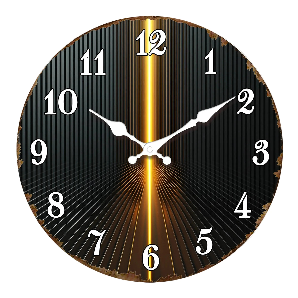 Horloge Murale Moderne Rayures Noir & Or, Silencieuse – Rayonna