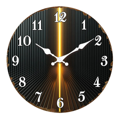 Horloge Murale Moderne Rayures Noir & Or, Silencieuse – Rayonna