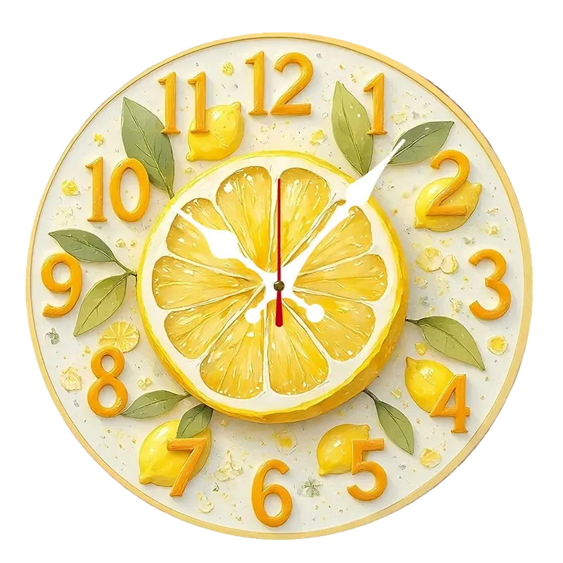 Horloge Murale Originale Motif Citron et Orange en Bois, Silencieuse et Décorative – Citrina