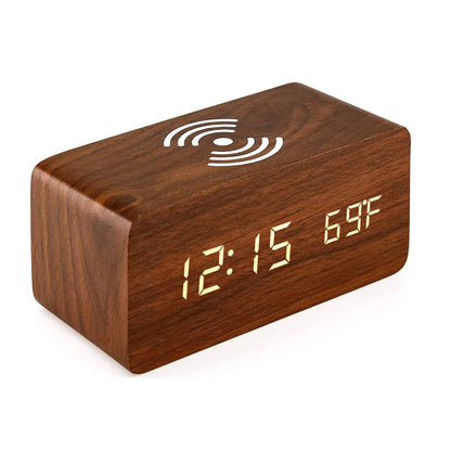 Réveil en Bois avec Recharge Sans Fil et 3 Alarmes – Chroniva