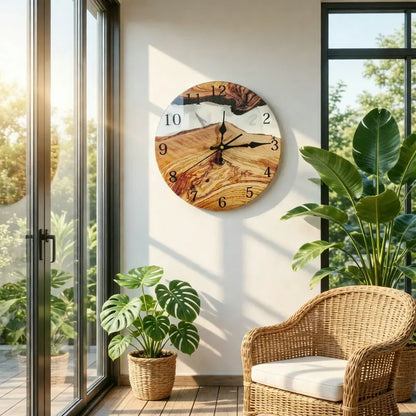 Horloge Murale Design en Verre Trempé Effet Bois, Silencieuse et Facile à Lire – Vernoa