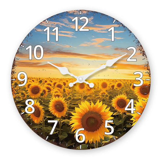 Horloge Murale Originale Jardin de Tournesols en Bois, Silencieuse et Décorative – Tournesia