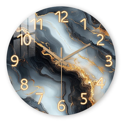 Horloge Murale Effet Marbre Bleu et Or, Silencieuse et Élégante – Auralis
