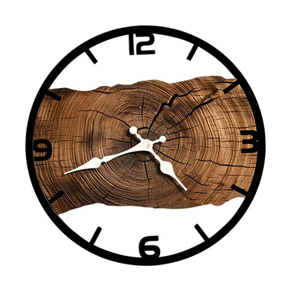 Horloge Murale en Bois Motif Cernes, Silencieuse et Rustique – Cernova