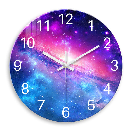 Horloge Murale Originale Galaxie Étoilée en Verre, Silencieuse et Colorée – Célestia