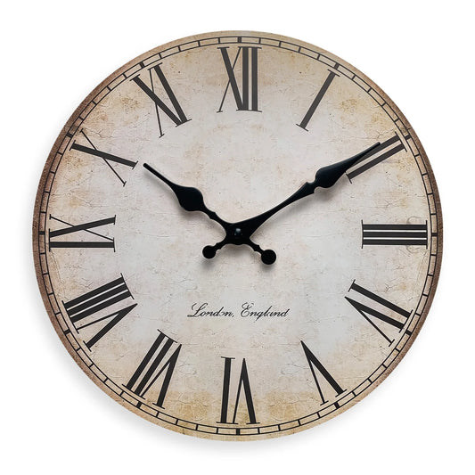 Horloge murale vintage rétro en bois à chiffres romains, silencieuse et décorative – Valmora