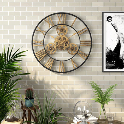 Horloge Murale Industrielle Dorée à Chiffres Romains, Silencieuse – Aurelia