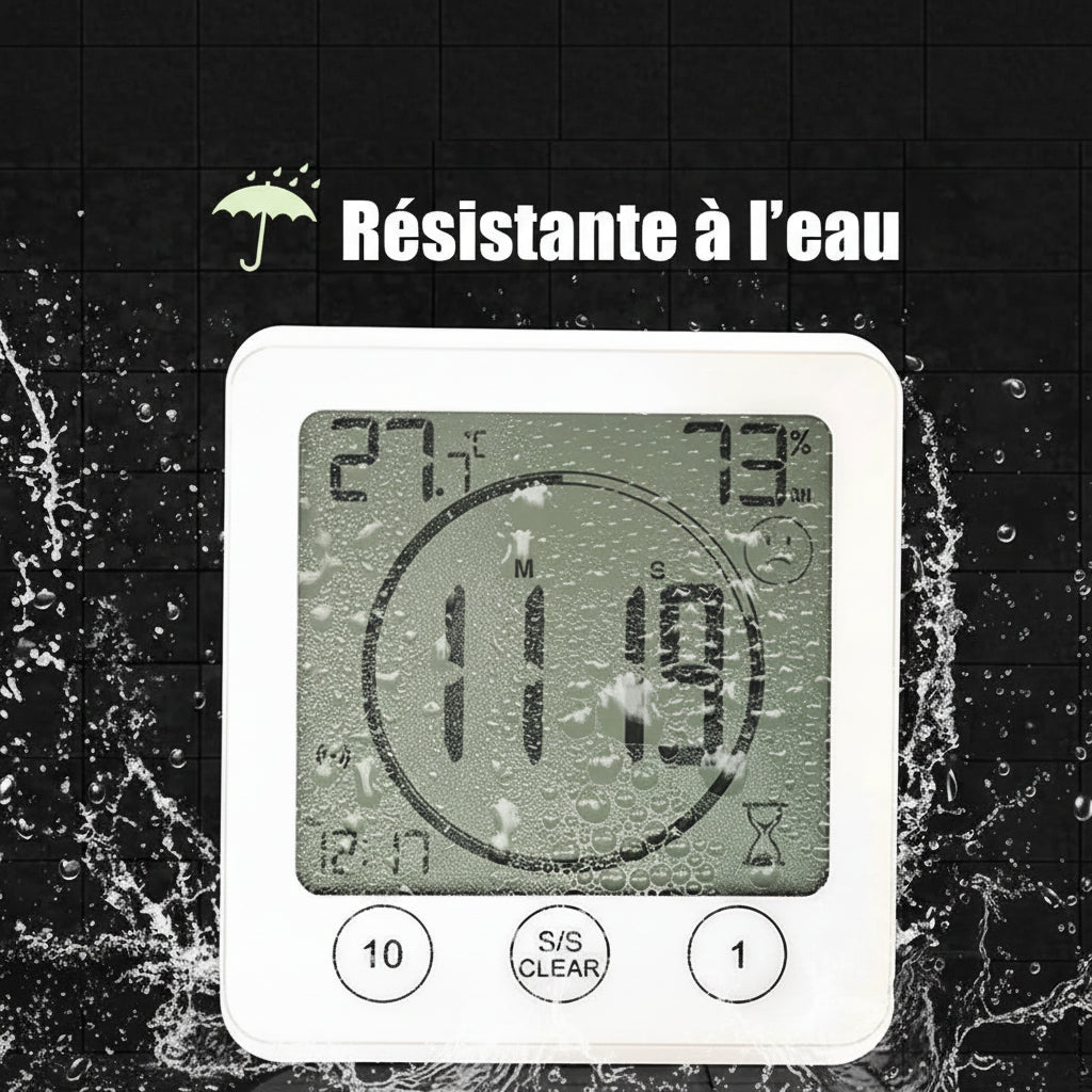 Horloge Murale Digitale Étanche Salle de Bain avec Minuteur – Aquatime