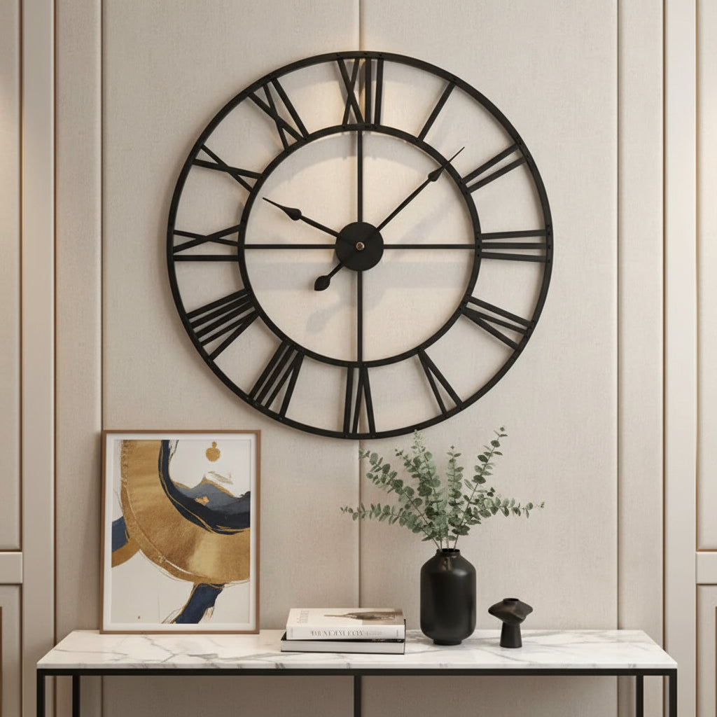 Horloge murale en métal 3D à chiffres romains, grand format et silencieuse – Woklok