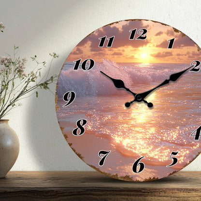 Horloge Murale Originale Coucher de Soleil Marin, Silencieuse – Ondalia