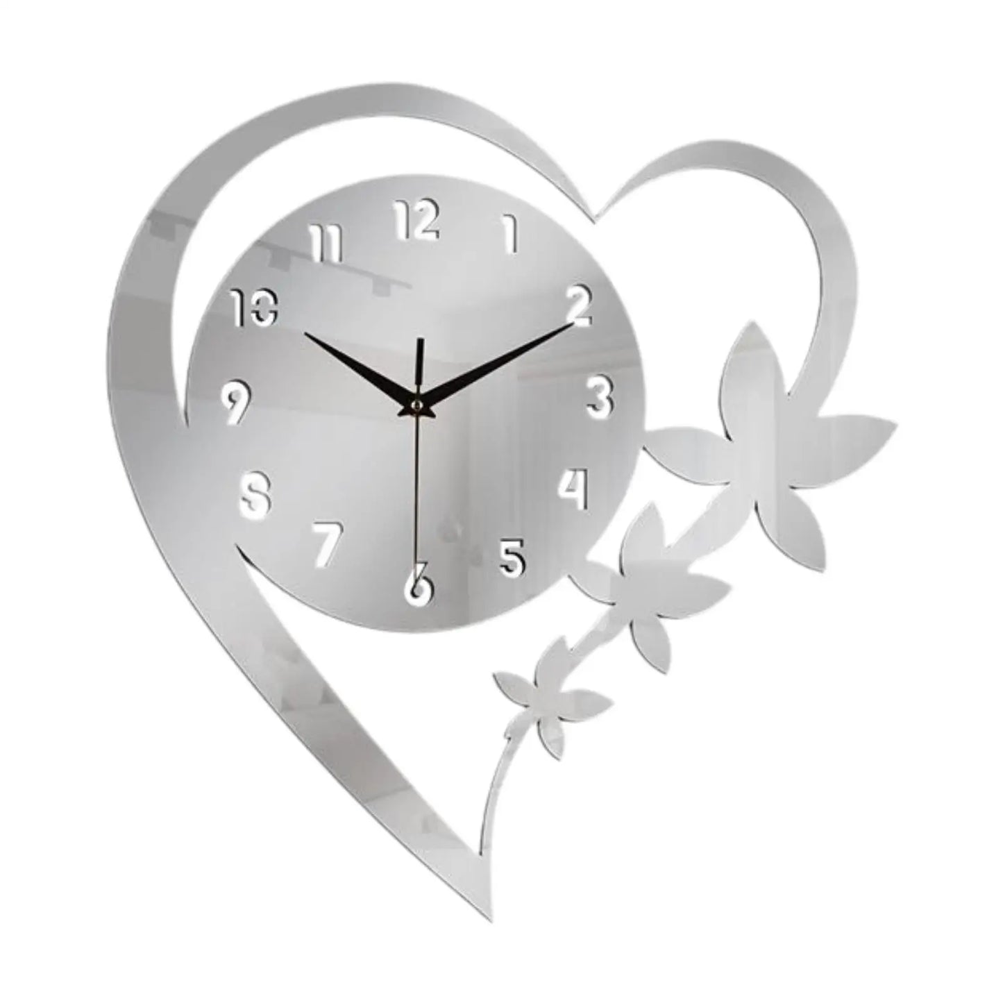 Horloge Murale Design Cœur et Fleur en Acrylique, Silencieuse  – Coeuria