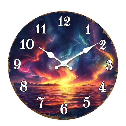 Horloge Murale Originale Paysage Océan Étoilé en MDF, Silencieuse et Artistique – Astravia