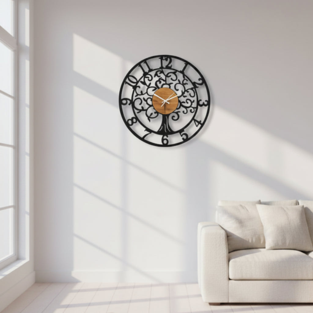 Horloge Murale Industrielle Arbre de Vie en Fer Forgé, Silencieuse et Artistique – Arboria
