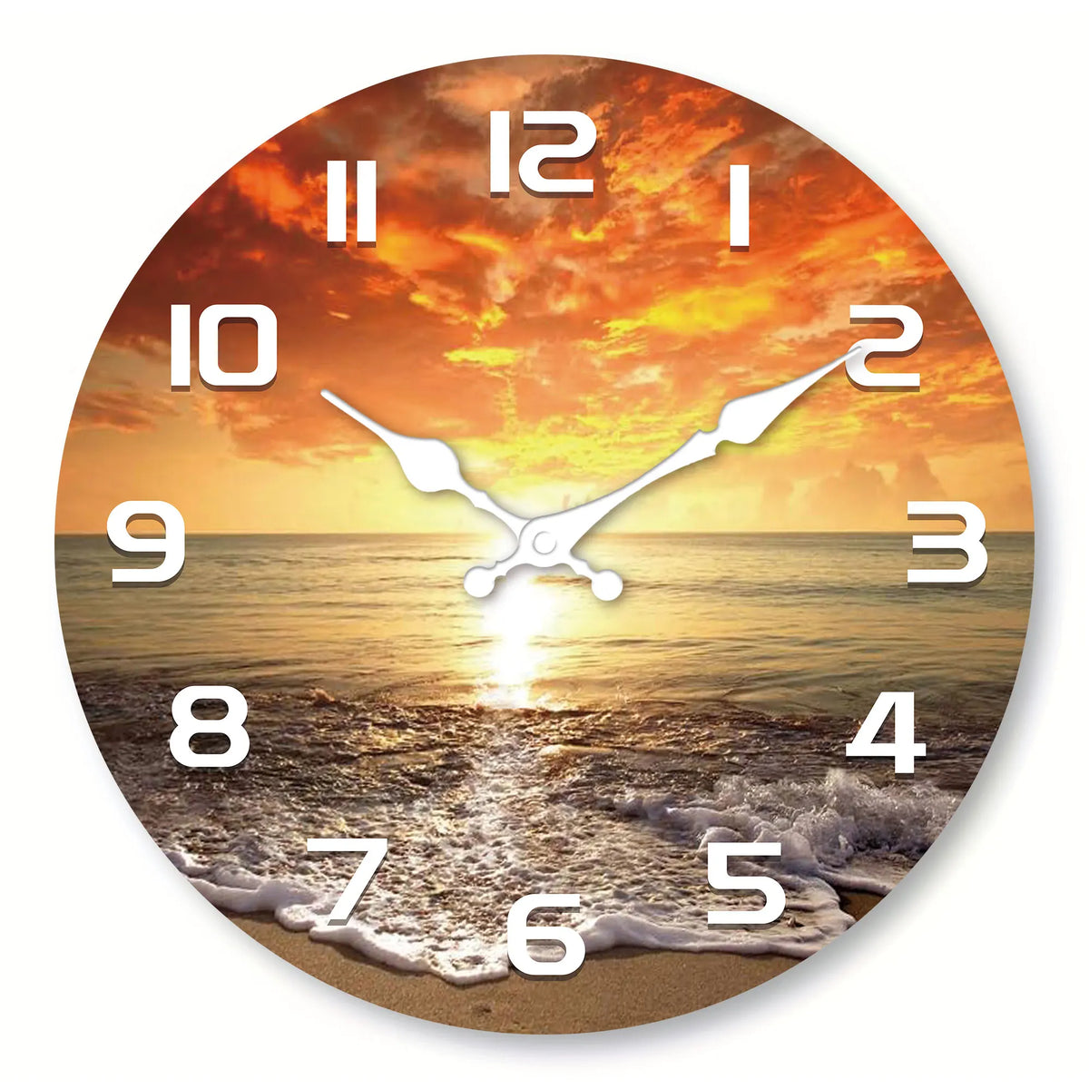 Horloge Murale Originale Plage et Coucher de Soleil en Bois, Silencieuse et Décorative – Sablonia