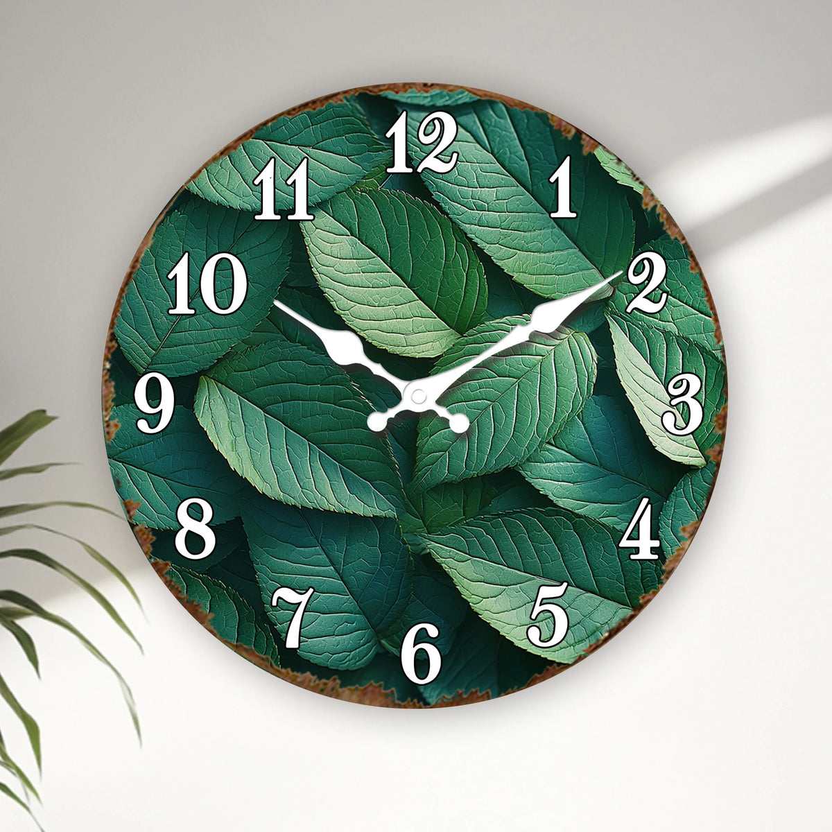 Horloge Murale Originale Motif Feuilles de Plantes, Silencieuse – Feuillia