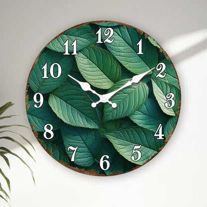 Horloge Murale Originale Motif Feuilles de Plantes, Silencieuse – Feuillia
