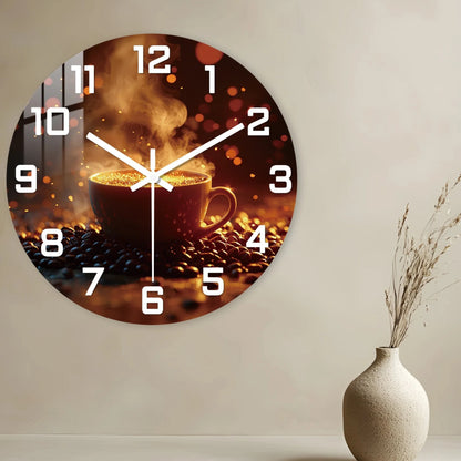 Horloge Murale Originale Tasse de Café Fumante en MDF, Silencieuse et Décorative – Cafeora