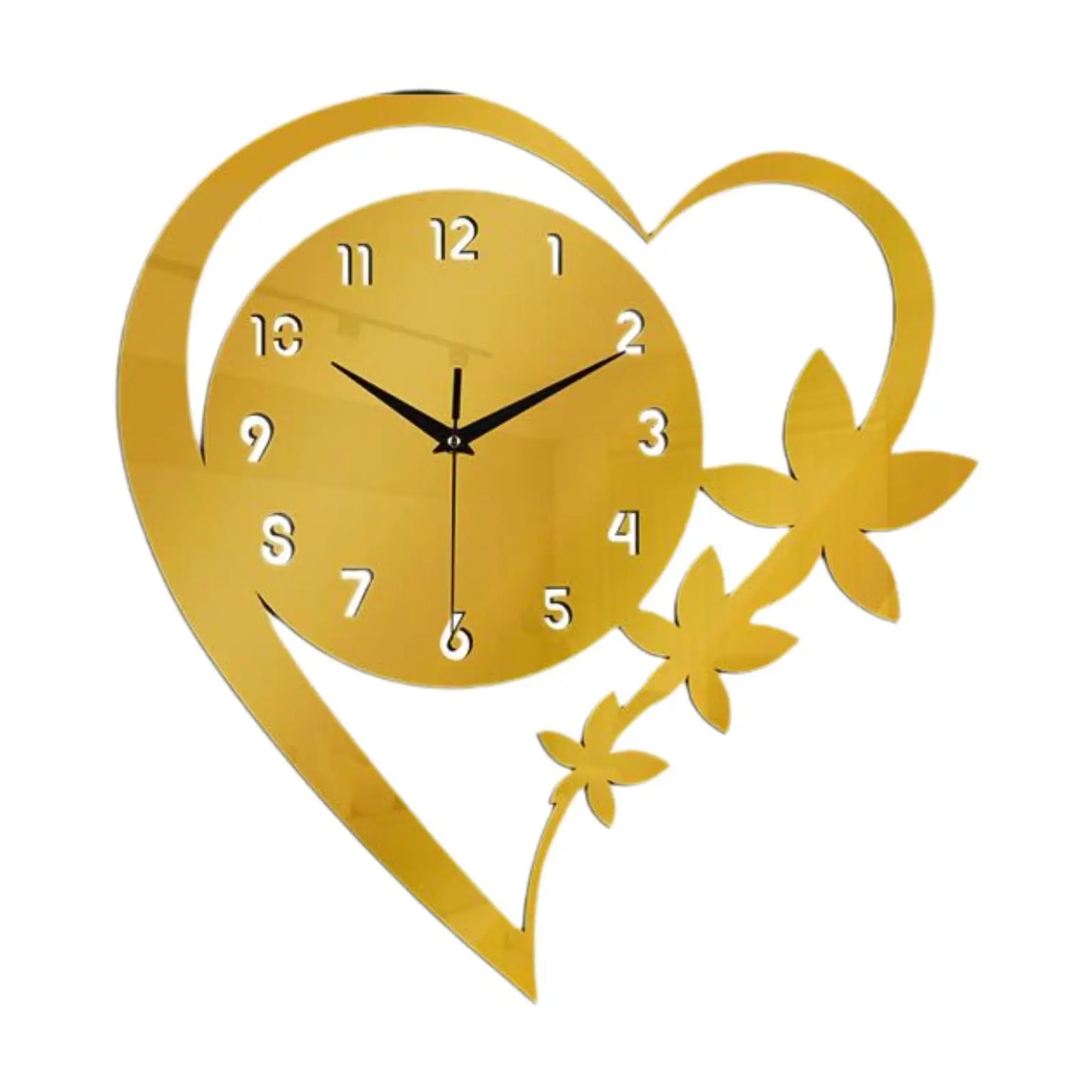Horloge Murale Design Cœur et Fleur en Acrylique, Silencieuse  – Coeuria