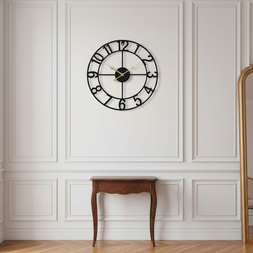 Horloge Murale Industrielle Ronde en Métal Vintage, Silencieuse et Décorative Grand Format – Ferrano
