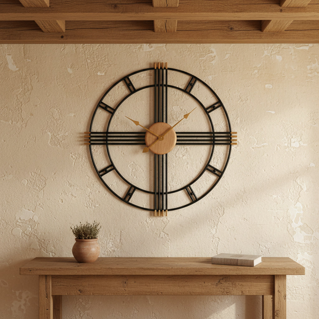 Horloge Murale Industrielle en Fer Forgé Style Européen, Silencieuse et Imposante – Ferronia