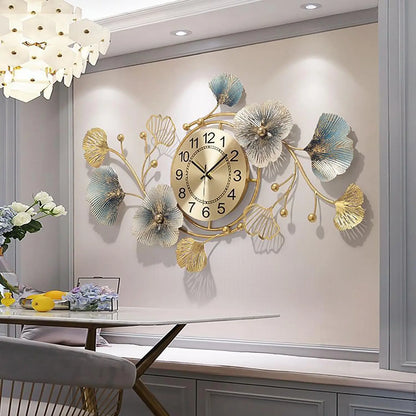Horloge Murale Industrielle en Métal Feuille de Ginkgo Design, Analogique et Silencieuse – Floria