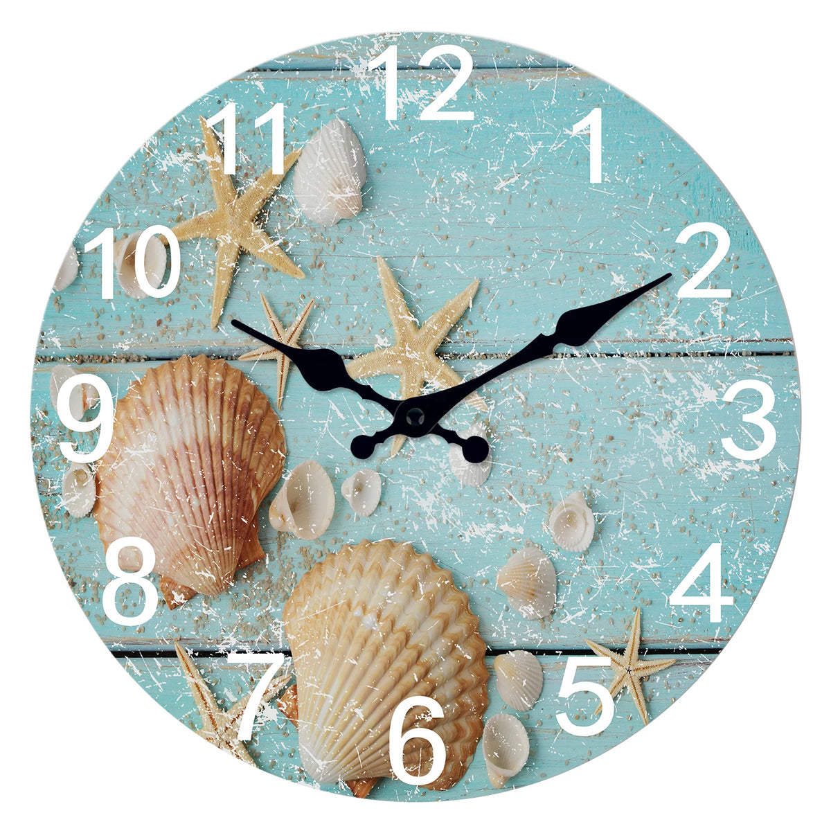 Horloge Murale en Bois Motif Étoiles de Mer, Silencieuse – Coralinne