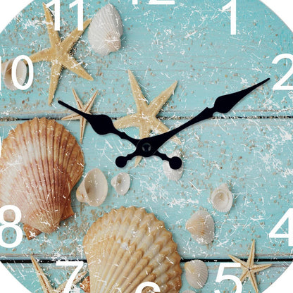 Horloge Murale en Bois Motif Étoiles de Mer, Silencieuse – Coralinne