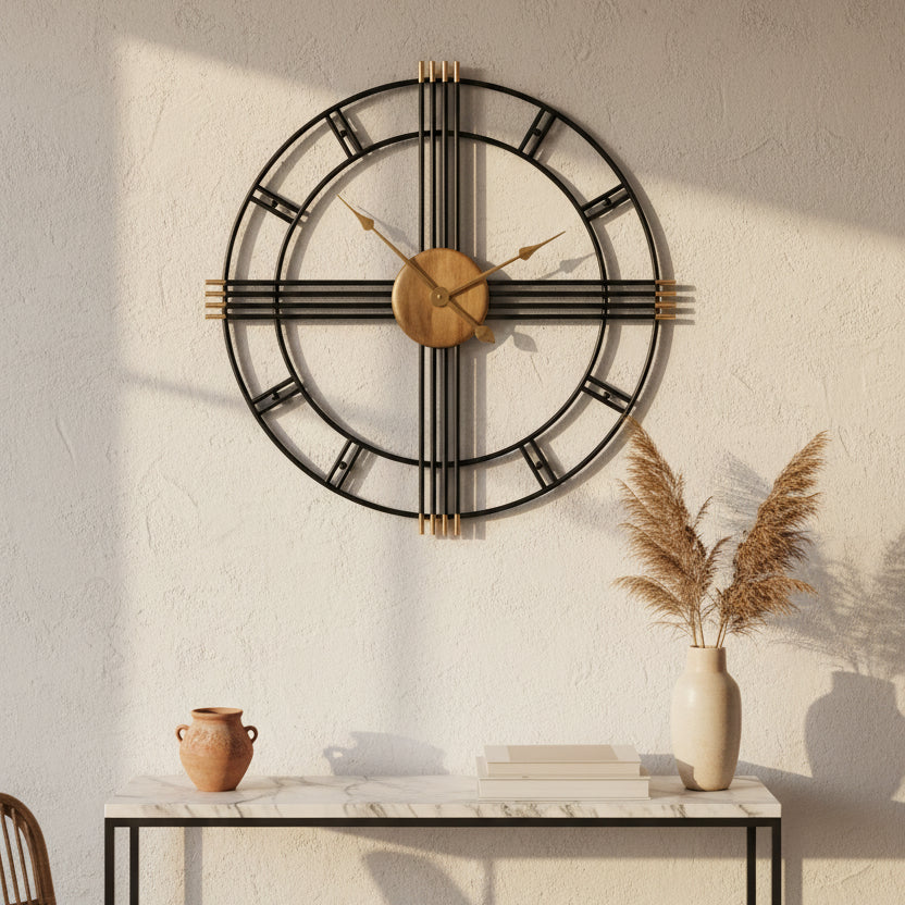 Horloge Murale Industrielle en Fer Forgé Style Européen, Silencieuse et Imposante – Ferronia