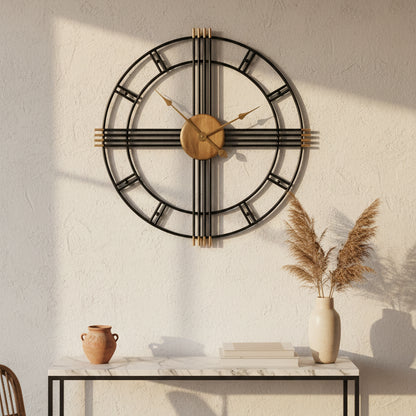 Horloge Murale Industrielle en Fer Forgé Style Européen, Silencieuse et Imposante – Ferronia