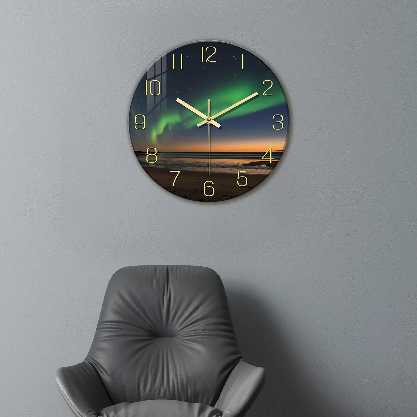 Horloge Murale Originale et Design en Verre Motif Plage et Aurore, Silencieuse et Panoramique – Boréa