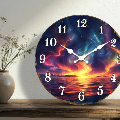 Horloge Murale Originale Paysage Océan Étoilé en MDF, Silencieuse et Artistique – Astravia