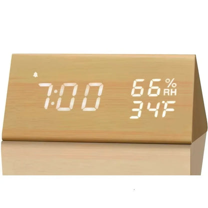 Réveil en Bois LED avec Température et Charge USB – Luminis