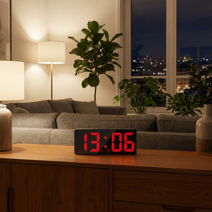 Réveil Miroir LED avec Commande Vocale et Snooze – Glowo