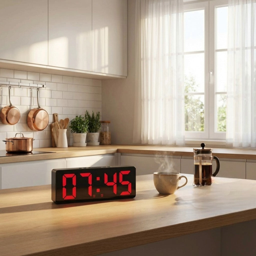 Horloge Murale Design LED Numérique Grand Écran Miroir, Multifonction et Rétroéclairée pour Salon ou Chambre – Glowo