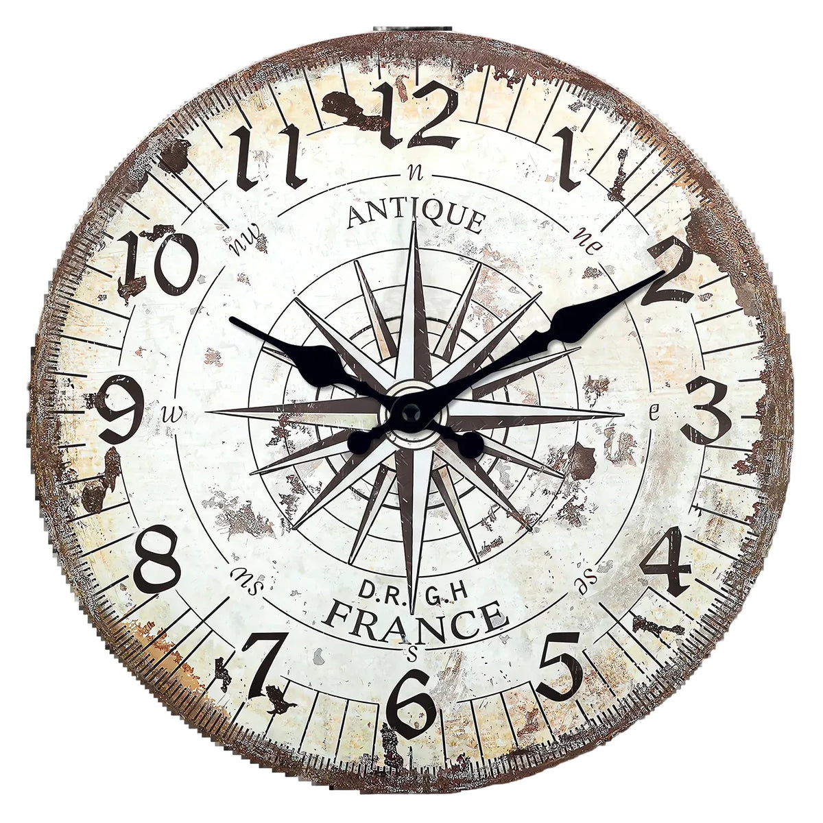 Horloge Murale Vintage Motif Boussole, Silencieuse – Cardinia