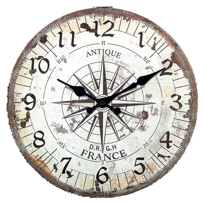 Horloge Murale Vintage Motif Boussole, Silencieuse – Cardinia