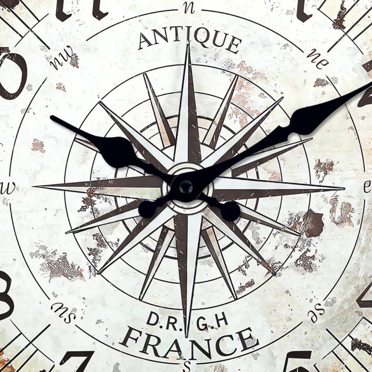 Horloge Murale Vintage Motif Boussole, Silencieuse – Cardinia