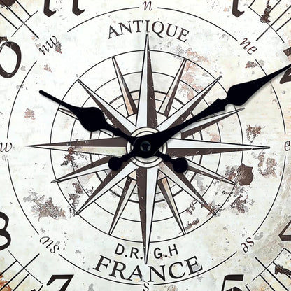 Horloge Murale Vintage Motif Boussole, Silencieuse – Cardinia