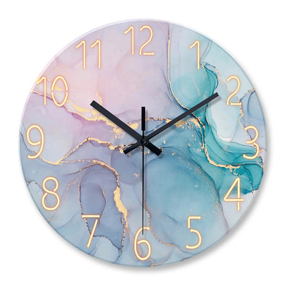 Horloge Murale Design en Verre Trempé Effet Marbre, Silencieuse et Moderne – Marelia