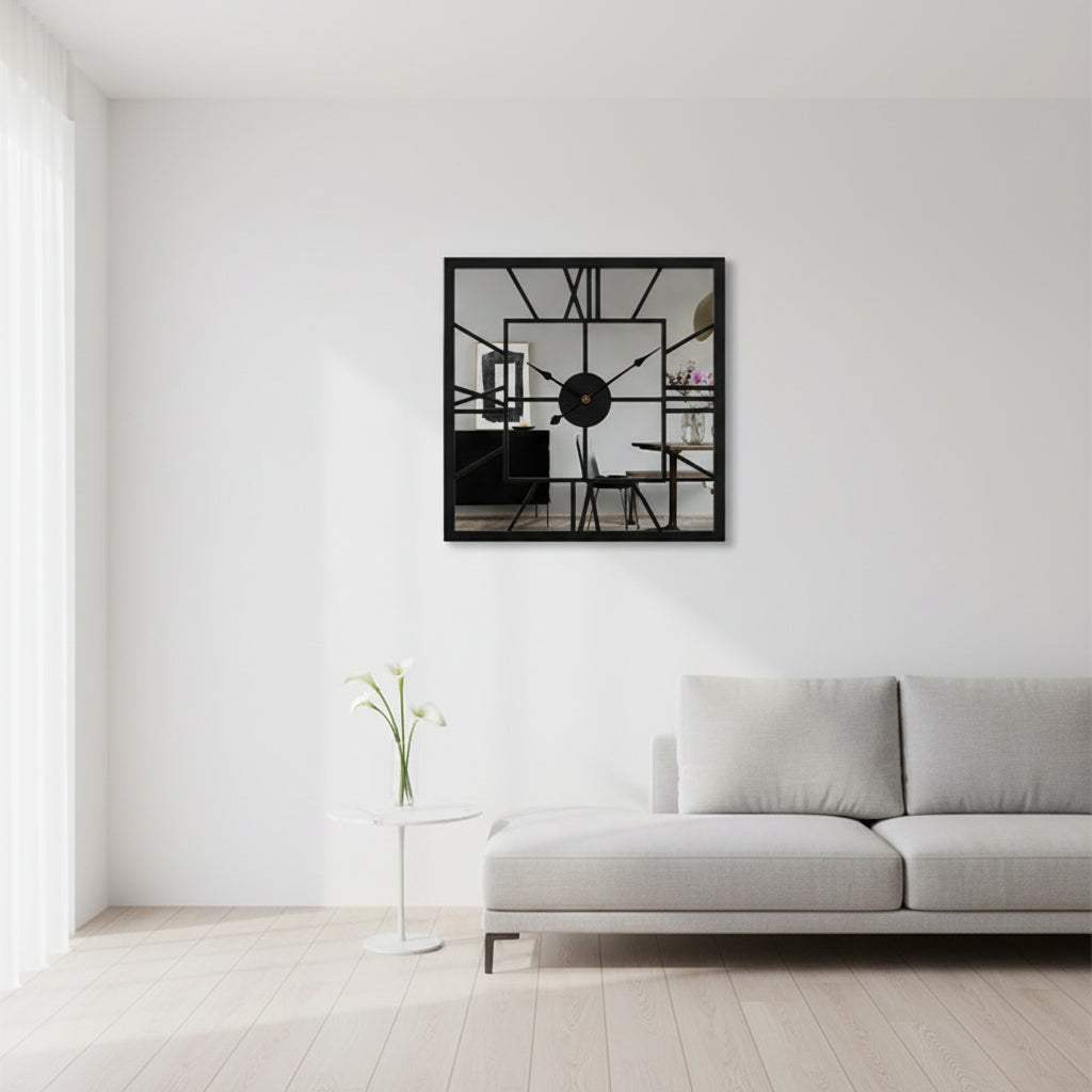 Horloge Murale Design Carrée en Métal avec Miroir, Silencieuse et Élégante – Mirova