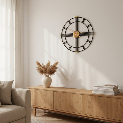 Horloge Murale Industrielle en Fer Forgé Style Européen, Silencieuse et Imposante – Ferronia