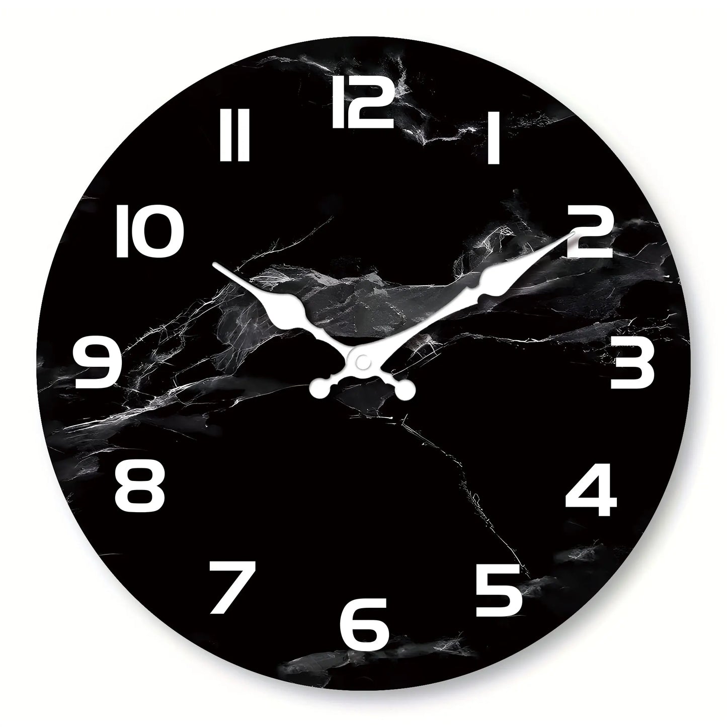 Horloge Murale Design en Bois Effet Marbre Noir, Silencieuse et Épurée – Onyxa